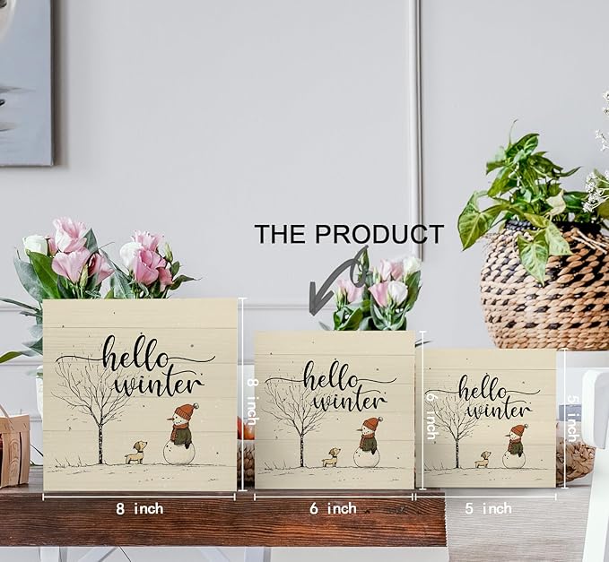 Let It Snow Sign, Christmas Snowman Snowflake Wooden Box Sign, Snowman Christmas Decorations, Winter Wood Signs for Home Office Desk Table Shelf Decor, 6x6 Inch