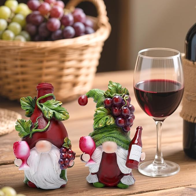 Hodao Red Wine Gnomes Decorations for Home, Home Party Resin Figurines Collectible, Handcrafted Gifts for Wine Enthusiasts, Indoor Outdoor Decor for Dining Tables Kitchen Bar Tabletop Decor