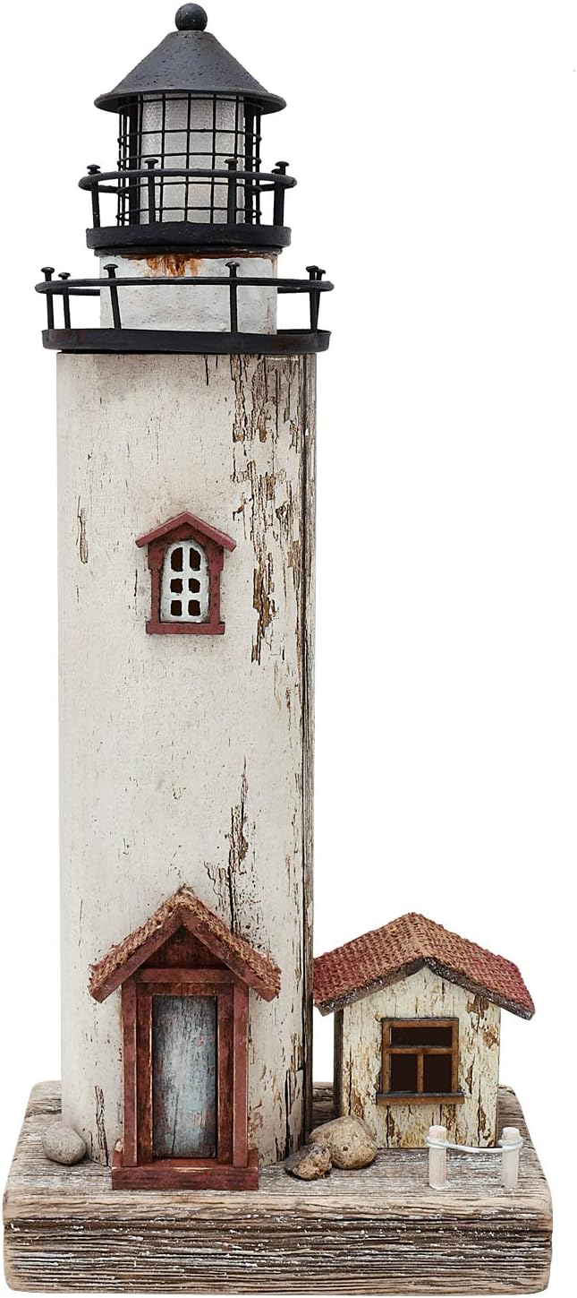 Wooden Lighthouse Decor with Light, Decorative Nautical Lighthouse Rustic Ocean Sea Beach Themed Lighthouse Decoration, Handcrafted Tabletop Nautical Themed Home Decor Bathroom Decor