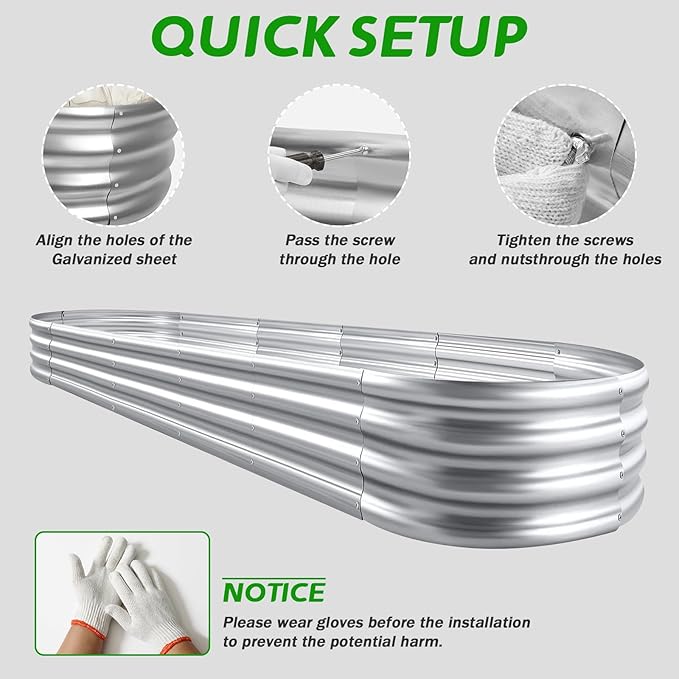 Galvanized Raised Garden Beds, Outdoor Raised Garden Boxes, Oval Large Bottomless Metal Elevated Garden Bed Planter Box for Vegetables, Fruits, Flower (7x2x1(ft))