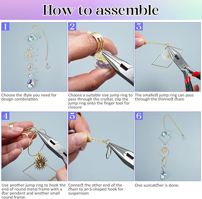 H&D HYALINE & DORA 215pcs DIY Crystal Suncatcher Kits for Adults Art Crafts Set with Rainbow Maker Prisms Pendant Sun Catchers Hanging Decor for Window Garden Wedding, Gold