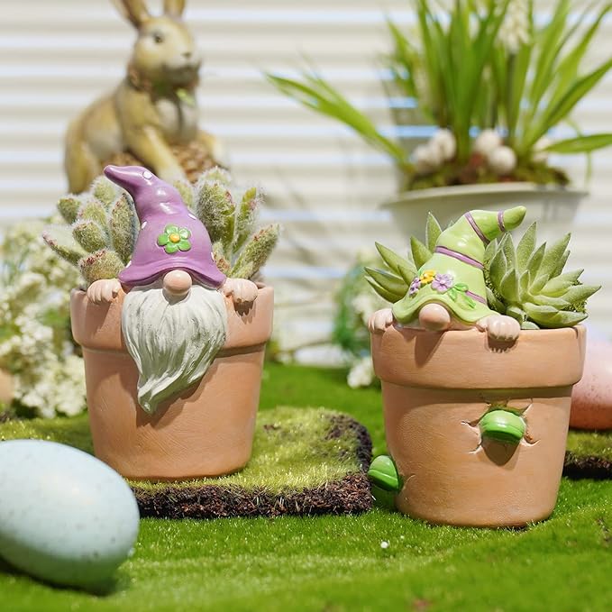 Newman House Studio Spring-Gnomes Flower-Pots Easter Decorations Cactus-Succulents - Easter Decorative Purple Planter Pots Unique Garden Pots with Drainage Hole for Indoor Outdoor 3 x 3.5 x 5 inch