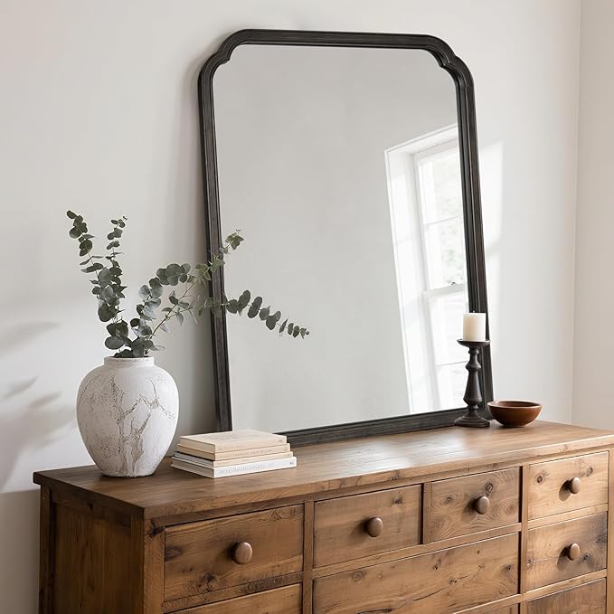 HOMECOOKIN Wood Bathroom Mirrors for Wall Mounted, 30" x 40" Rustic Wood Frame Wall Mirrors Decorative for Living Room or Bedroom Vanity Mirror (BK) B