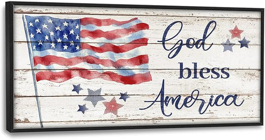 Lovira God Bless America Sign Large Wall Art American Flag USA Canvas Wall Decor Patriotic Pictures Prints Painting Framed Modern Home Artwork for Living Room Bedroom Bathroom 30"x60"