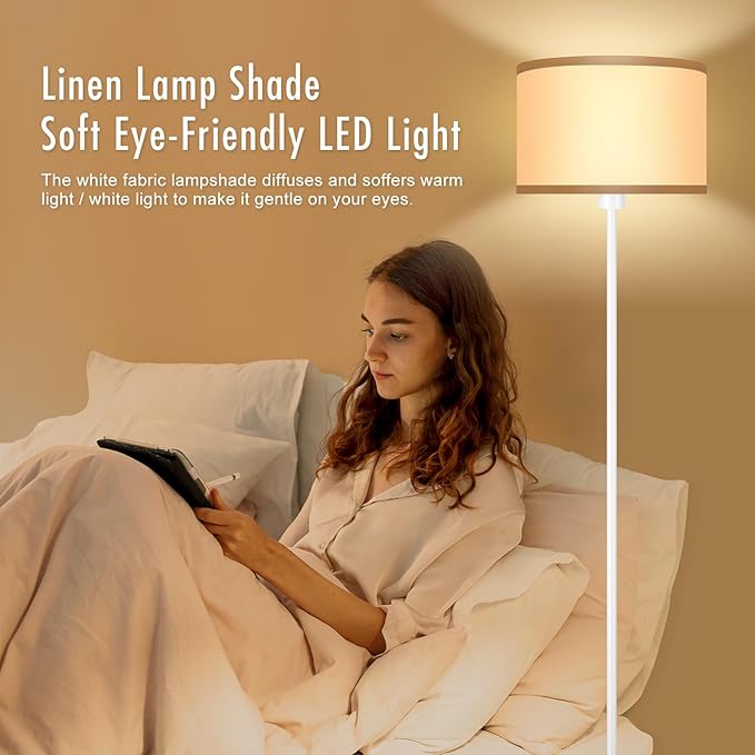 Floor Lamp White, Standing Lamp, 58" Tall Floor Lamp with Lampshade, Foot Pedal Switch, Modern Small Floor Lamps for Living Room/Bedroom/Classroom/Kids Room, White Lamp for Girls' Gift(Without Bulb)