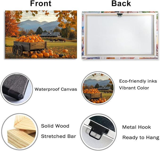 Autumn Wall Art Pumpkin Patch Canvas Prints Rustic Farmhouse Fall Harvest Picture Vintage Painting Artwork for Dining Room Living Room Bedroom Home Halloween Decor(Art-4,28.00"x42.00")