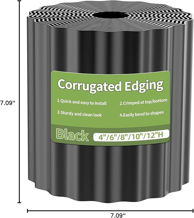 Corrugated Metal Garden Edging, 6"×40Ft Durable Landscape Border for Garden, Lawn, Flower Beds and Paver Edging (Black)