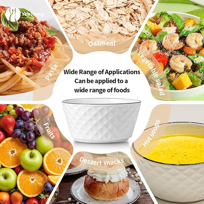 Yeacccng Ceramic Soup Bowls Set of 6, 30 Oz White Cereal Bowls, 6 inch Small Soup Bowls for Soup, Oatmeal, Salad, Pasta, Snacks, Fruits, Dishwasher & Microwave Safe, Scratch-Resistant, Lead-Free