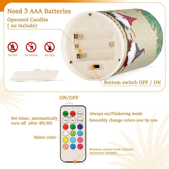 ALAZA Christmas Gnomes Flickering Flameless Candles Battery Operated with Remote Timer,Tea Light Candles LED Pillar Votive Candles Set of 2 for Outdoor Indoor Decorations