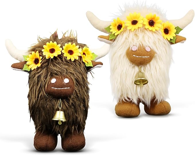 Lovinland Highland Cow Decor - Spring Scottish Cow Plush Gnomes Decorations for Home - Stuffed Animal Plush Gnomes Doll