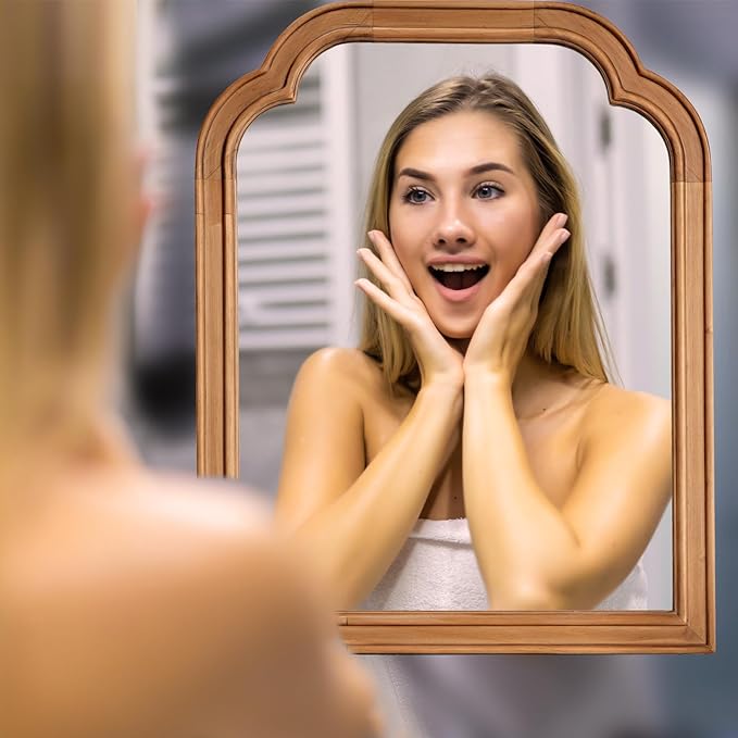 HOMECOOKIN Wood Frame Farmhouse Wall Mirror, 16" x 20" Wood Rustic Bathroom Mirror for Wall Decor Bedroom or Living Room Home Decor, Natural