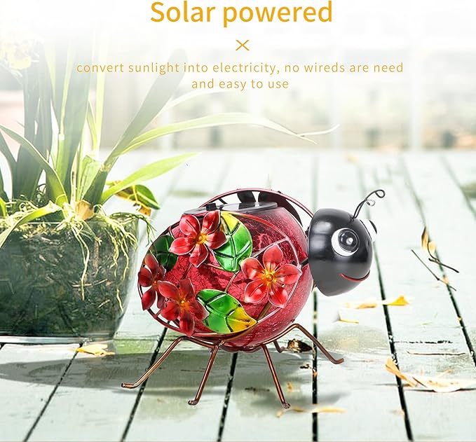 MUMTOP Solar Lantern, Waterproof LED Solar Lights Outdoor Ladybug Decorative Tabletop Lanterns for Patio Garden Table Decor