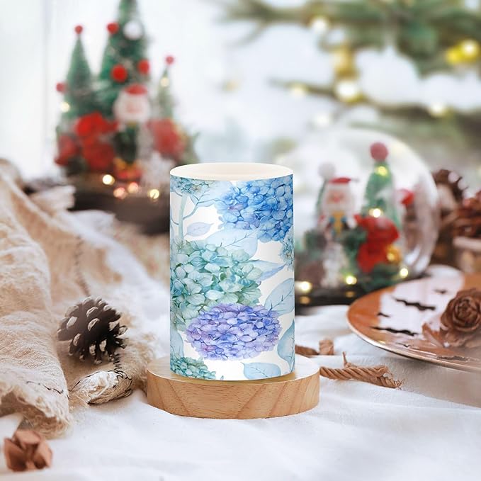 ALAZA Blue Purple Teal Green Hydrangea Flowers Flickering Flameless Candles Battery Operated with Remote Timer,Tea Light Candles LED Pillar Votive Candles Set of 2 for Outdoor Indoor Decorations