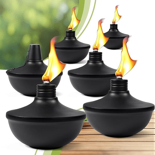 6-Pack Upgraded Tabletop Torches, 24 oz Citronella Torch Lights, Refillable Torch with Wicks, Covers, and Funnel Included - Ideal for Garden, Patio, Deck, Yard, Party, Landscape