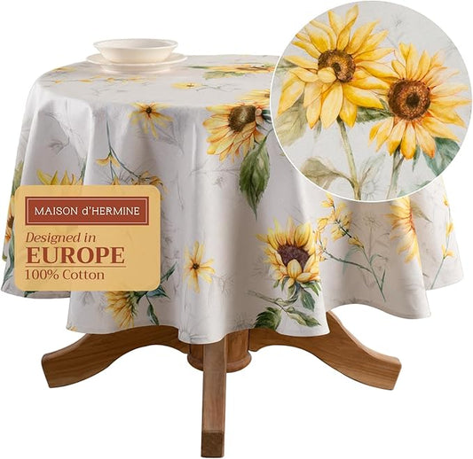 Maison d' Hermine Table Cloth Round Table 100% Cotton 69 Inches Tablecloth Reusable Decorative Everyday Use for Dining Room, Farmhouse, Home, Party, Festive & Wedding Spring Summer - Candice