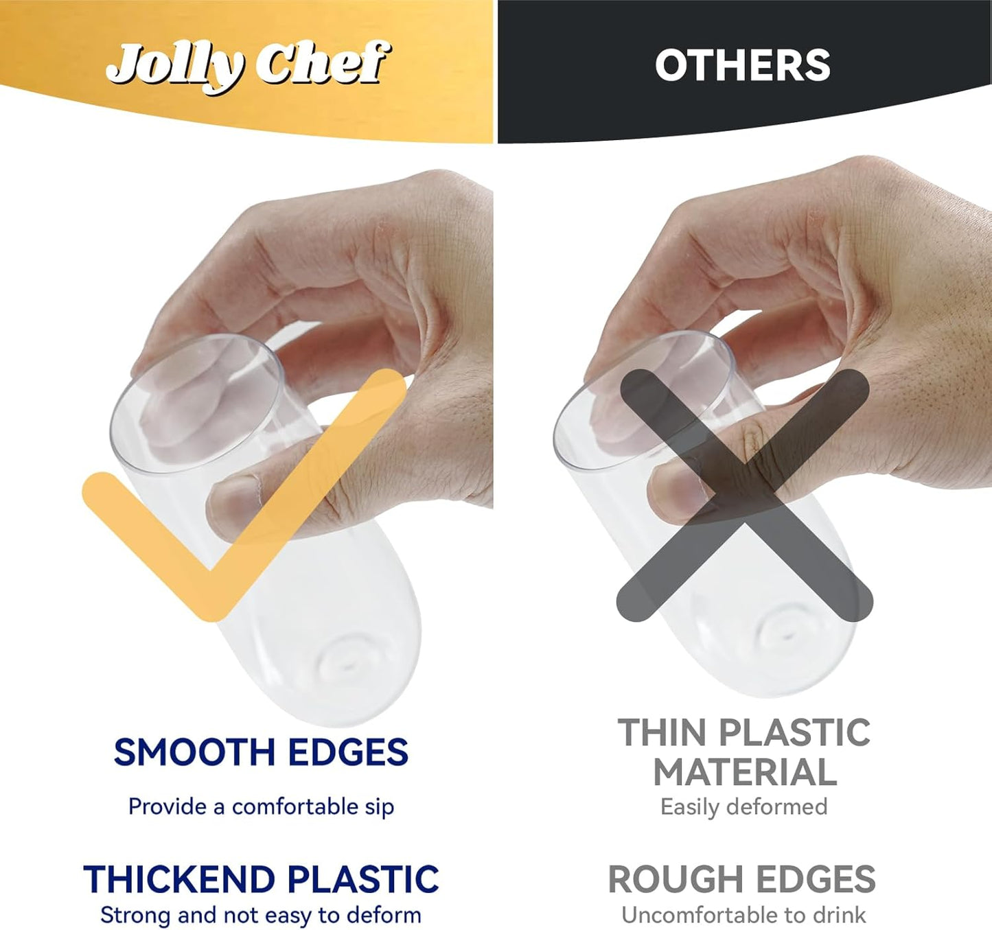 JOLLY CHEF 48 Pack Stemless Plastic Champagne Flutes 9 oz, Crystal Clear Stemless Plastic Toasting Glasses, Clear Disposable Unbreakable Drinkware Ideal for Wedding, Birthday, Party