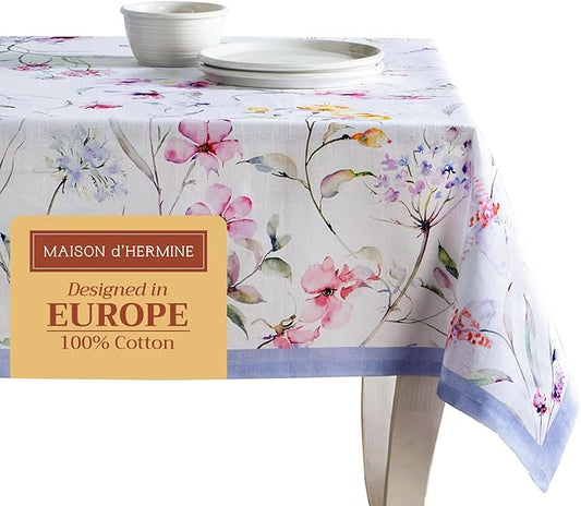 Maison d' Hermine Table Cloth Rectangle Table 100% Cotton 60 x 120 Inches Tablecloth Reusable Decorative for Dining Room, Farmhouse, Home, Party, Festive & Wedding Spring Summer - Summer Floral