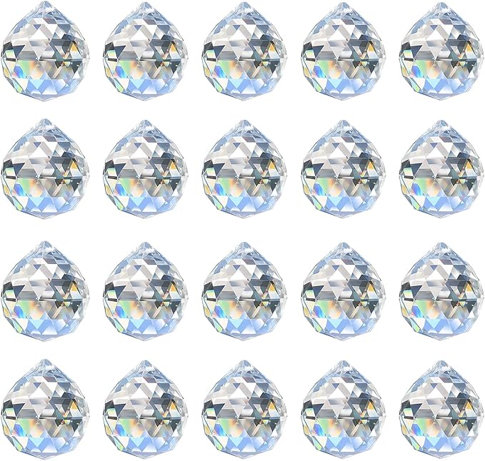 20pcs 0.8"/20mm Crystal Suncatcher Prism for Windows Hanging, Crystal Prisms Beads Ball Pendants Rainbow Maker for Fengshui, Home Room Decor, Indoor Windows