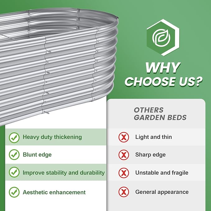 Land Guard 6×3×2ft Galvanized Raised Garden Bed Kit, Galvanized Planter Raised Garden Boxes Outdoor, Oval Large Metal Raised Garden Beds for Vegetables…