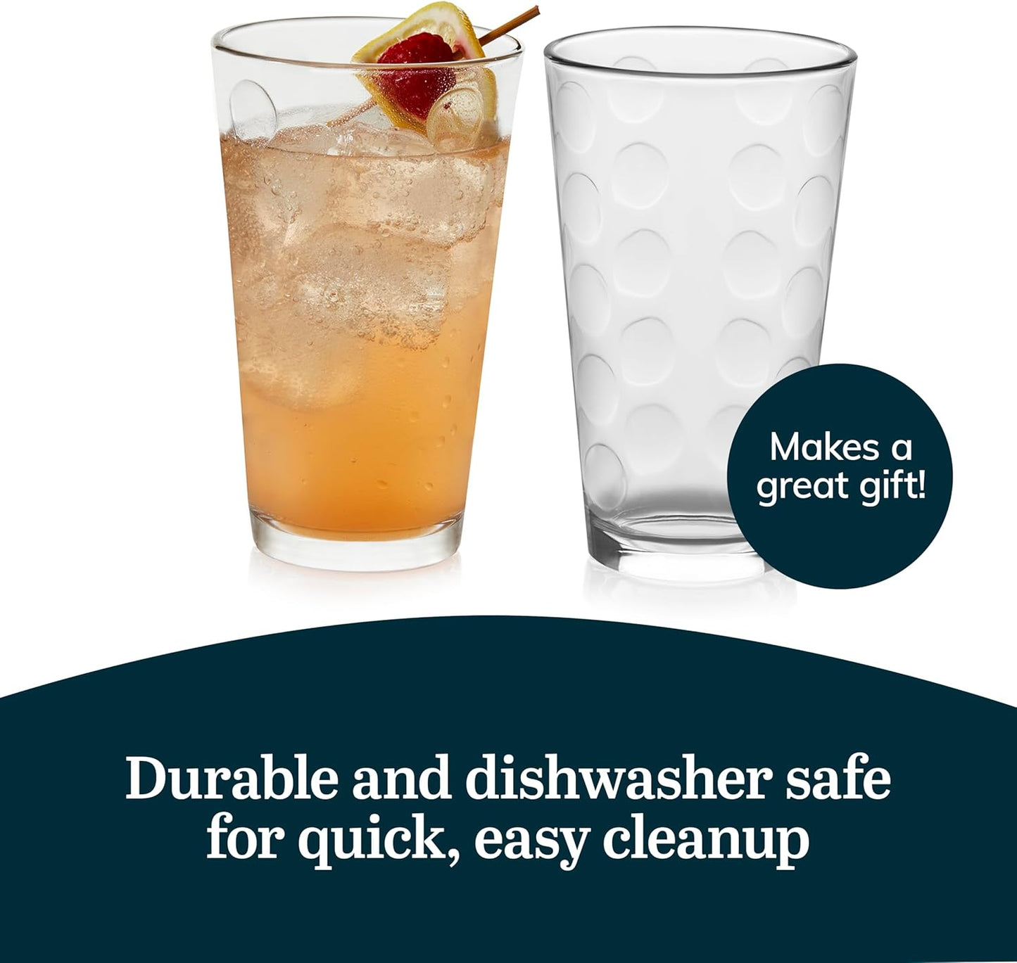 Libbey Reno Patterned Tumbler Glasses, 16-ounce, Set of 8