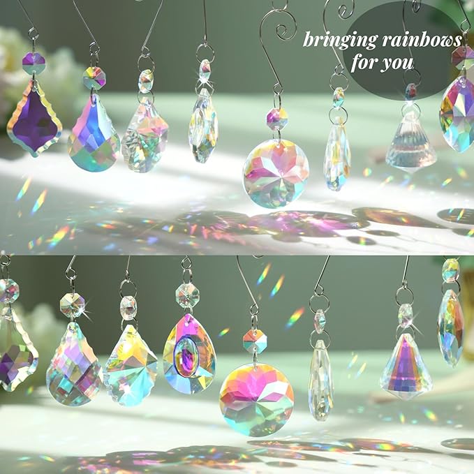 9 Pieces Sun Catchers Indoor Window Suncatcher Crystals Prisms with Chain Pendant Colorful Hanging Ornaments for Windows Chandelier Office Home Garden Decor