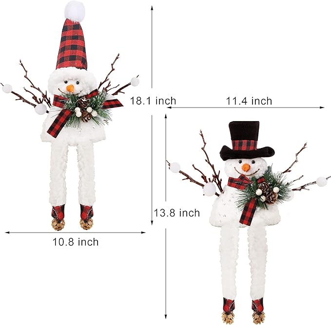 Lulu Home Set of 2 Christmas Snowman Ornaments for Table Mantel Desk Fireplace Home Holiday Decor (Red and Black)