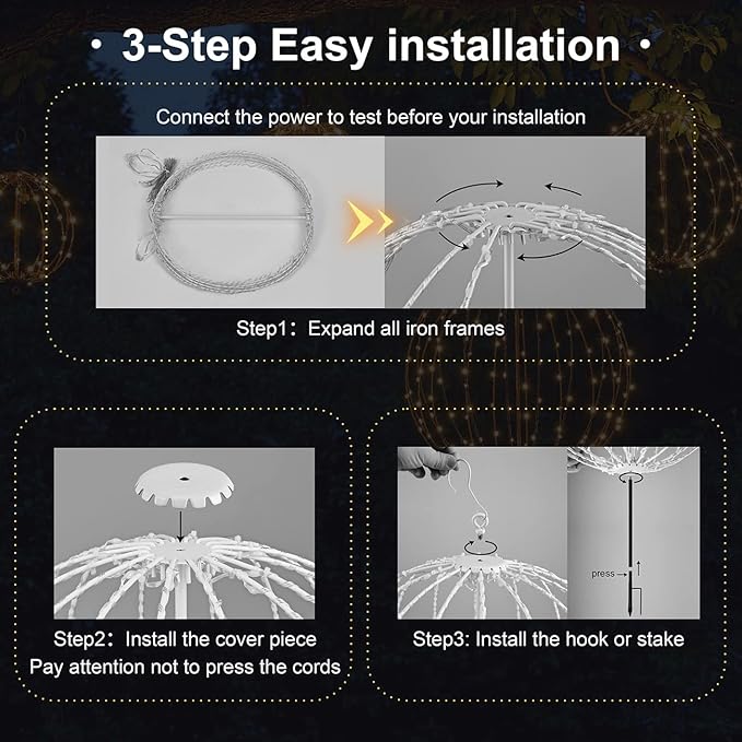 Christmas Ball Light Sphere, 12IN 96LED Hanging Tree & Pathway Lights [Foldable Metal Frame, UL Listed] - White, RGB