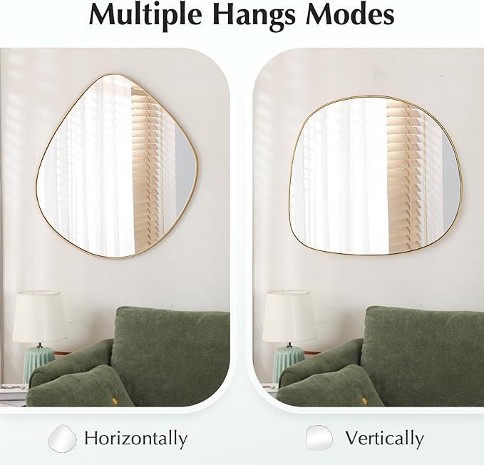 Asymmetrical Wall Mirror Matel Gold Framed Wall Mirror for Living Room Bedroom Bathroom Entryway Wall Decor 23.6" L x 23.6" W ELE-004Gold