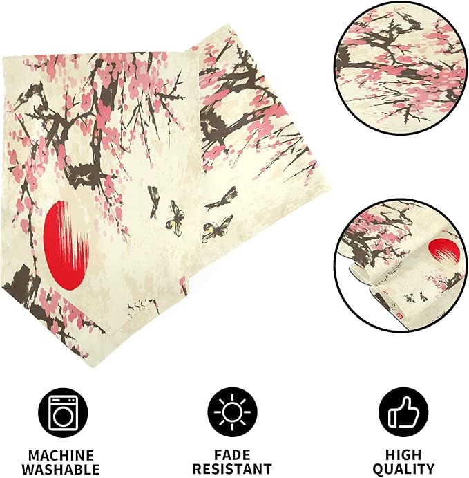 ALAZA Double-Sided Japanese Spring Sakura Cherry Blossom with Butterflies Table Runner 14x108 Inches Long,Table Cloth Runner for Wedding Birthday Party Kitchen Dining Home Everyday Decor