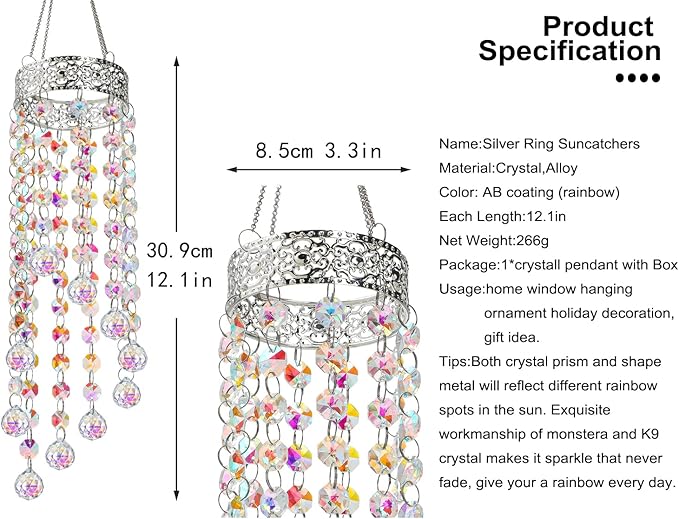 Crystal Suncatcher Chandelier Wind Chime, Crystal Prisms Balls Beads Pendant, Rainbow Maker Window Indoor Sun Catcher