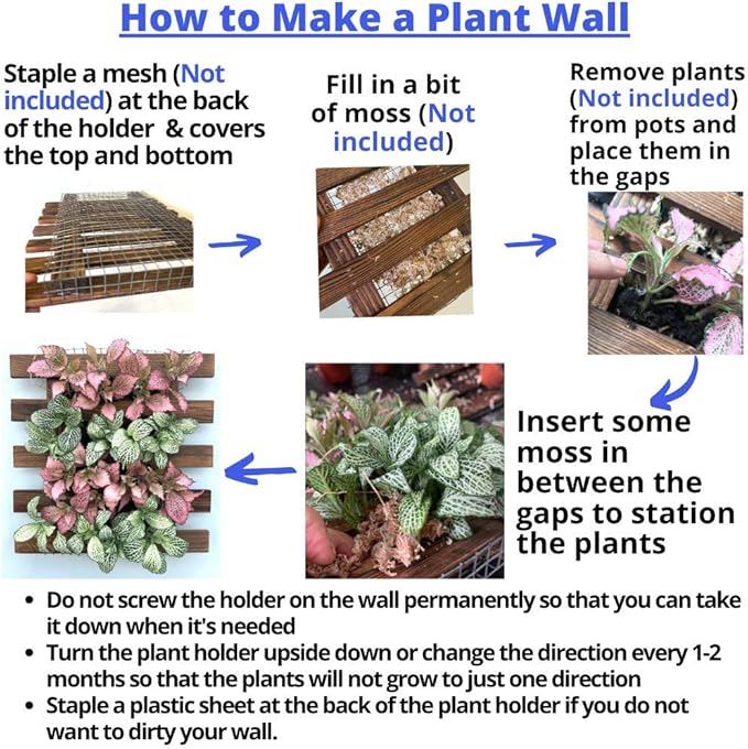 ShopLaLa Wall Planter - 2 Pack Wooden Hanging Succulent Wall Decor, Live Air Plants Orchids Wall Mounted Holder Frame Display for Indoor Outdoor, Living Plant Wall Decor Balcony Garden