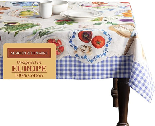 Maison d' Hermine Table Cloth Square Table 100% Cotton 54 x 54 Inches Tablecloth Reusable Decorative Everyday Use for Dining Room, Farmhouse, Home, Party, Festive & Wedding Spring Summer - Gourmand