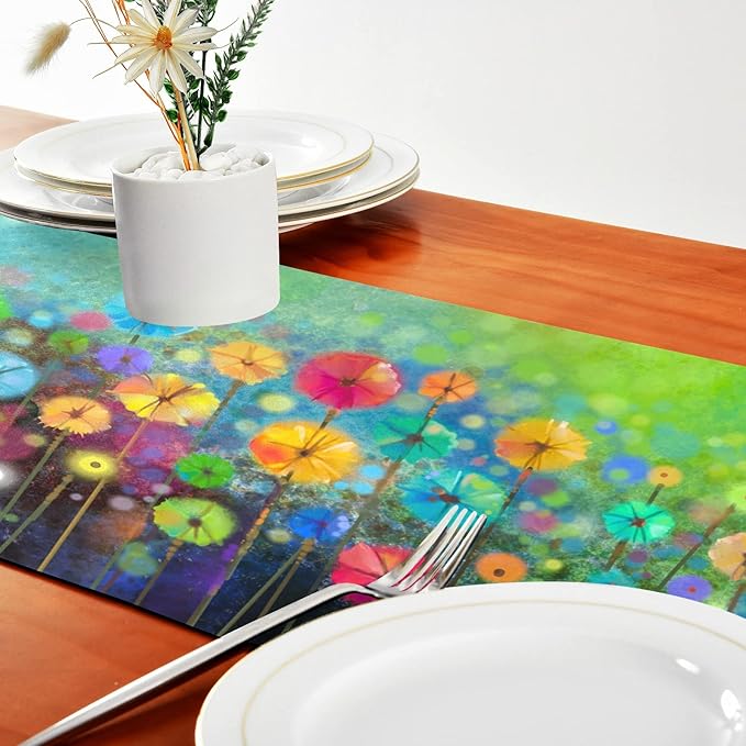 Double-Sided Seasonal Nature Spring Summer Autumn Winter Flowers Table Runner 18x72 Inches Long,Table Cloth Runner for Wedding Birthday Party Kitchen Dining Home Everyday Decor