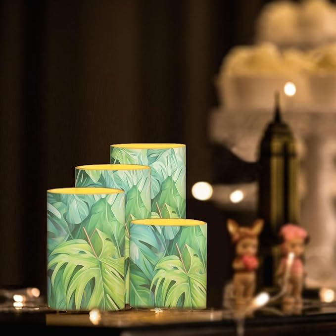 Flameless Light Candles Battery Operated Candles with Color Changing Timer Remote Control Fake Pillar Candles Tealights Home Indoor Desktop Decorations, Green Monstera Leaf