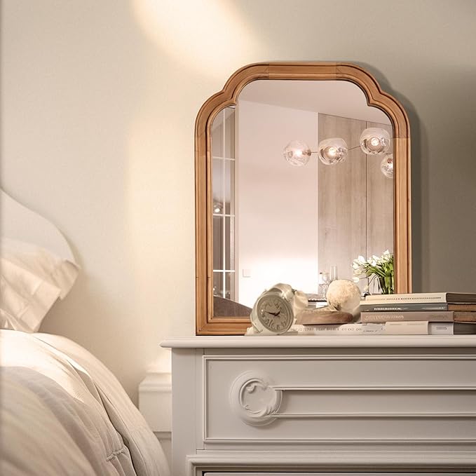 HOMECOOKIN Wood Frame Farmhouse Wall Mirror, 16" x 20" Wood Rustic Bathroom Mirror for Wall Decor Bedroom or Living Room Home Decor, Natural