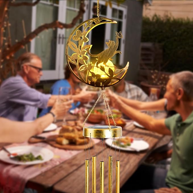 Cat Memories Wind Chime for Outside - Moon Design, Handcrafted Aluminum Wind Chimes for Garden Decor, Soothing Wind Bells for Porch/Patio, Perfect Housewarming/Birthday Gift for Women & Cat Owners