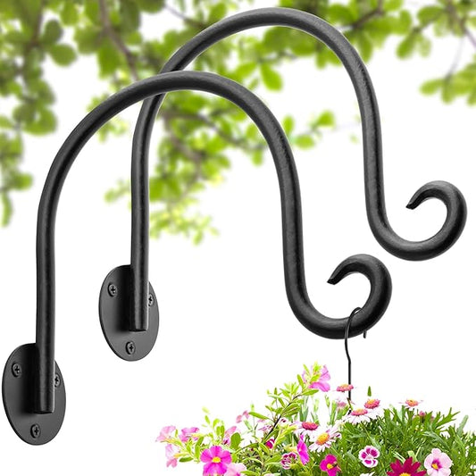 AJART Hanging Plant Hanger Outdoor: Bird Feeder Wall Hooks - 8 Inch Plant Bracket Hook for Hanging Flower Baskets 2 Pieces