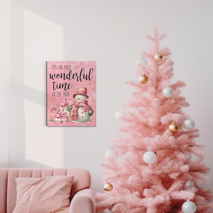 It's The Most Wonderful Time of The Year Christmas Snowman Wall Art,Retro Farmhouse Christmas Decor,Rustic Christmas Winter Pictures Canvas Wall Art Prints for Living Room Bedroom Kitchen 11x14 Inch