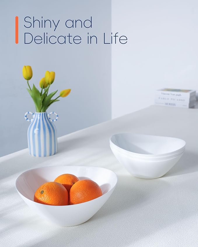 43 OZ Serving Bowl Set of 4, Opal Glass 9 inch Oval Serving Dishes for Salad, Side Dishes, Fruit Kitchen, Microwave & Dishwasher Safe, White