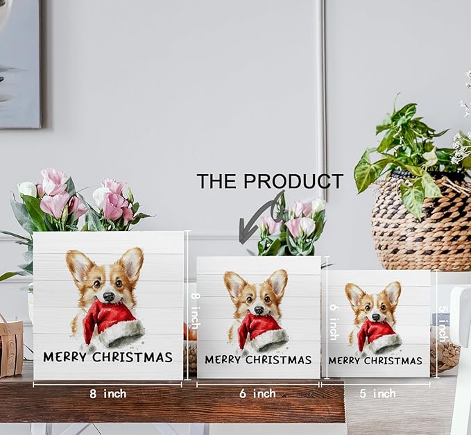 Hello Winter Sign, Blue Winter Snowflake Wooden Box Sign, Blue Christmas Decorations, Farmhouse Christmas Wood Signs for Home Office Desk Table Shelf Decor, 6x6 Inch