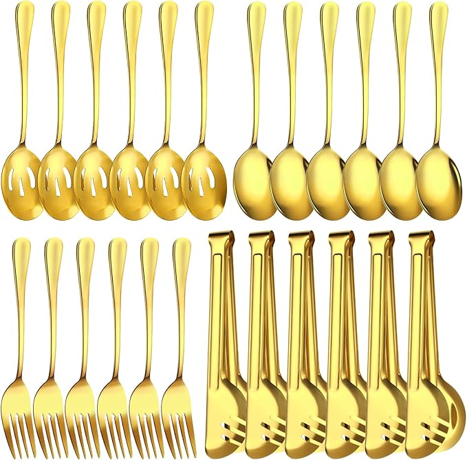 24pcs Serving Utensils Set, Large Stainless Steel Serving Utensils - Durable for Buffets, Dinner Parties, Weddings and Restaurants (GOLD)