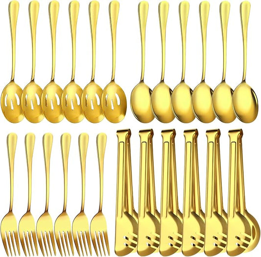 24pcs Serving Utensils Set, Large Stainless Steel Serving Utensils - Durable for Buffets, Dinner Parties, Weddings and Restaurants (GOLD)