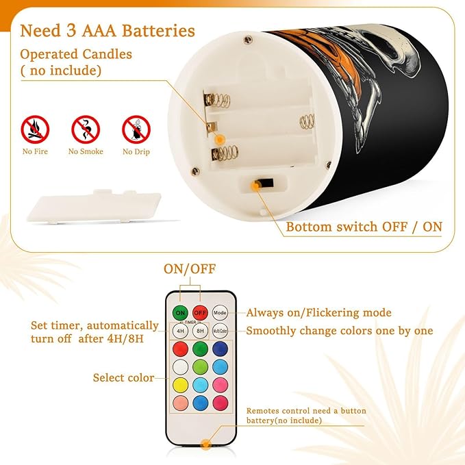 ALAZA Halloween Skeleton Skull Pumpkin Flickering Flameless Candles Battery Operated with Remote Timer,Tea Light Candles LED Pillar Votive Candles Set of 2 for Outdoor Indoor Decorations