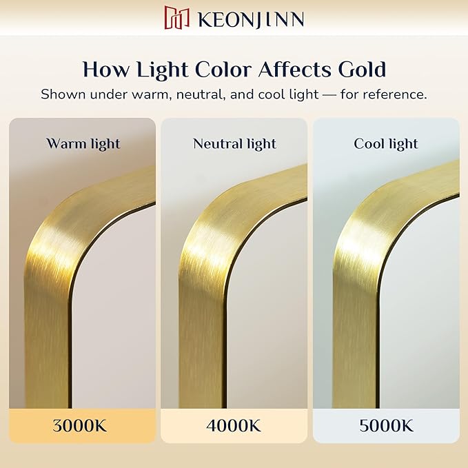 Keonjinn Brushed Gold Bathroom Mirror 48 x 30 Inch Large Rounded Rectangle Vanity Mirror, Brass Gold Wall Mirror with Shatterproof HD Tempered Glass, Decorative Gold Framed Mirror(Horizontal/Vertical)