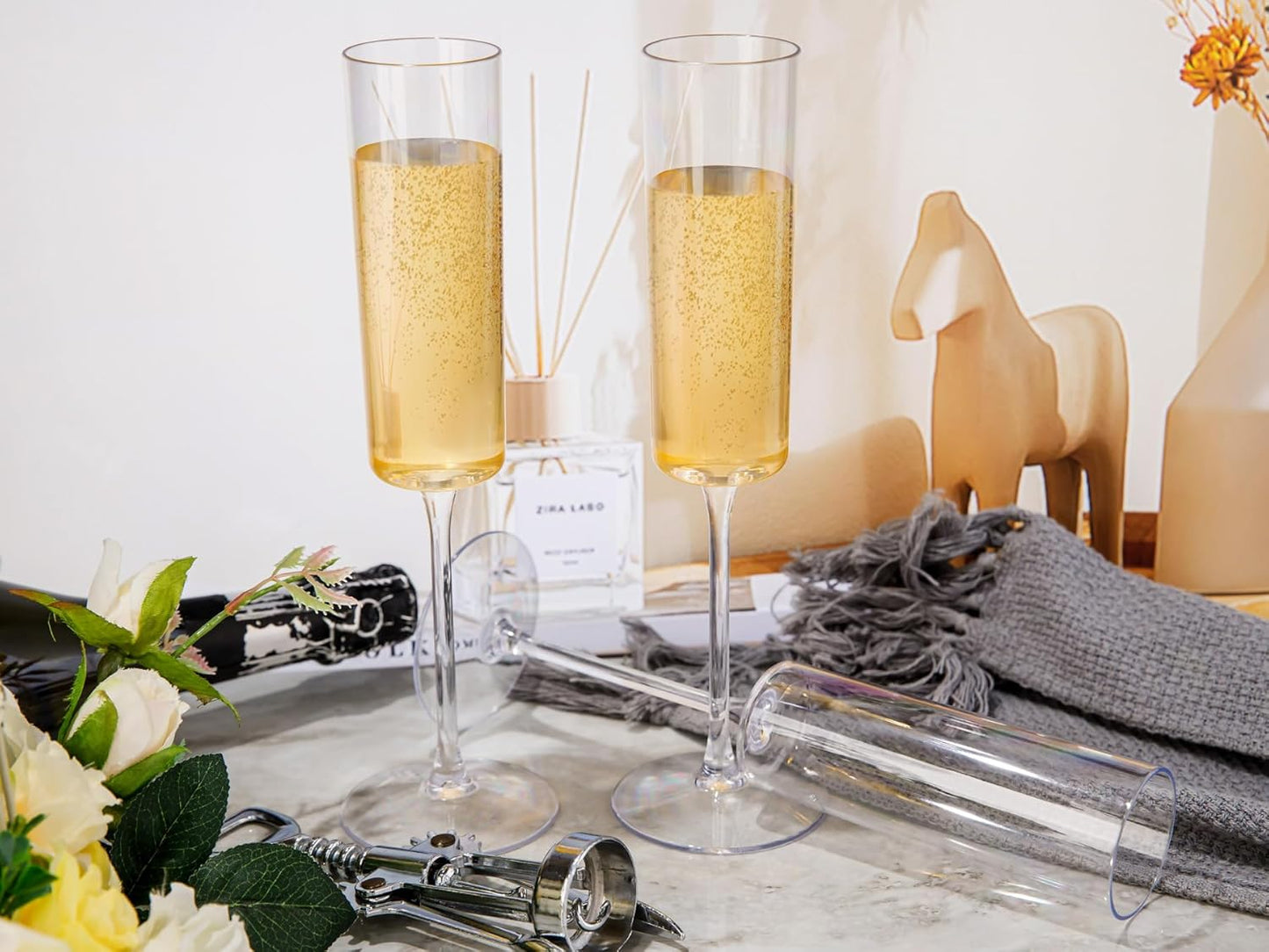 Ciaell 12 Pack Plastic Champagne Flutes - 6 Oz Clear Disposable Champagne Glasses - Square Plastic Toasting Glasses for Party Birthday Anniversary Wedding