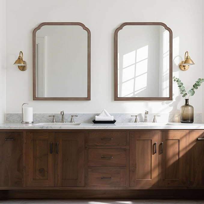 HOMECOOKIN Wood Bathroom Mirrors for Wall Mounted, 30" x 40" Rustic Wood Frame Wall Mirrors Decorative for Living Room or Bedroom Vanity Mirror (WN) B
