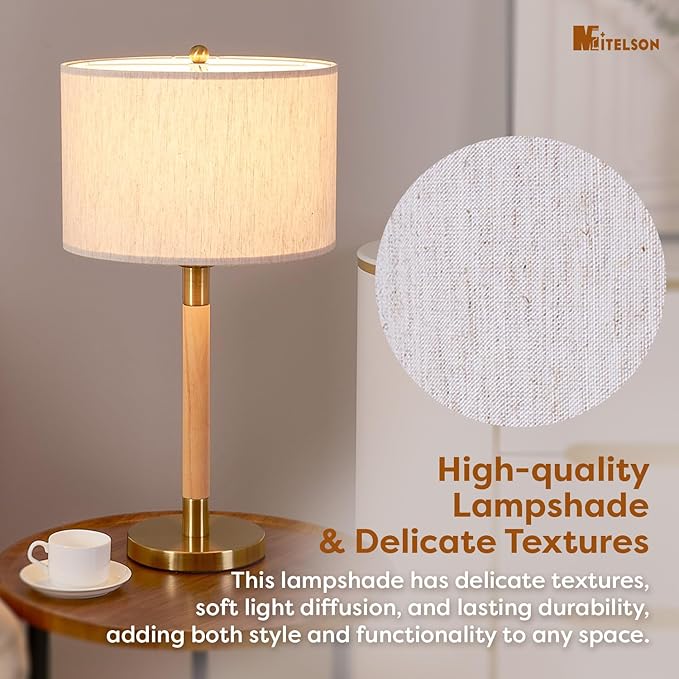 LED Bedside Lamp for Bedroom, Modern Desk Lamp with Dimmable Switch and Bulb, Wood Table Lamp for Nightstand, Desk Reading Lamp for Kids Room Living Room Office, Natural Wood Finish