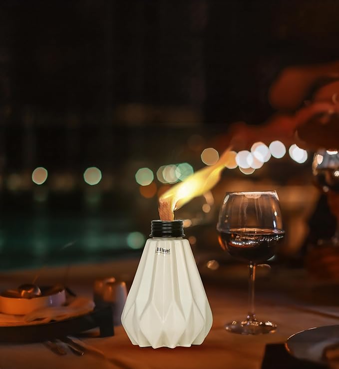 Deco Window Pack of 3 Table Torch for Indoor Outdoor Citronella Oil Tabletop Ceramic Lamp Landscape Multicolored Lantern with Fiberglass Wick & Cap for Garden Patio Yard Party Decor Light