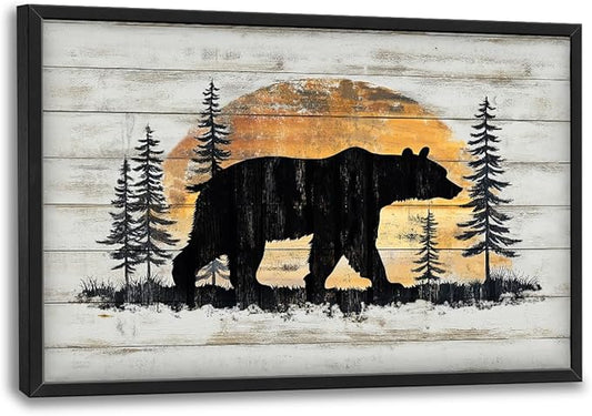 Lovira Black Bear Large Wall Art Forest Woodland Sunset Nature Rustic Cabin Canvas Wall Decor Pictures Prints Painting Framed Artwork for Living Room Bedroom Bathroom Kitchen Office 24"x36"