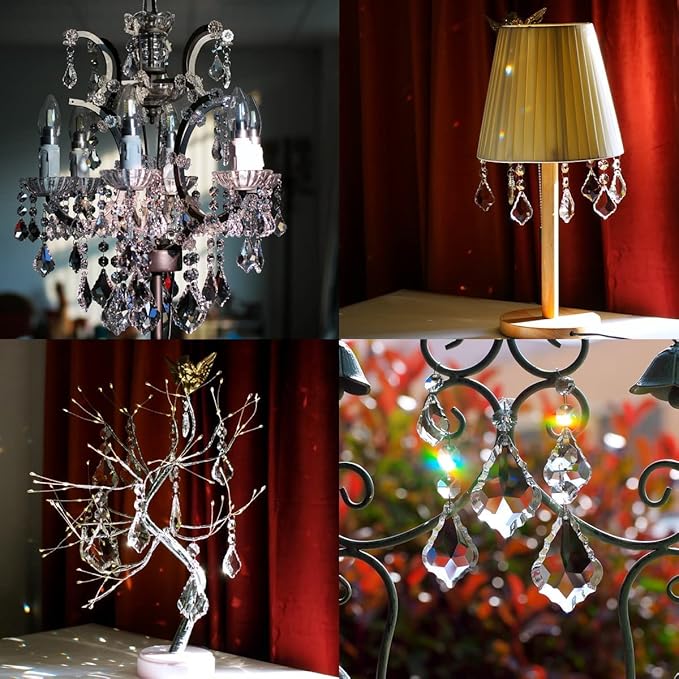 Maple Leaf 20pcs Crystal Chandelier Prisms Replacement Pendant Parts, 38mm Hanging Crystals Beads for Chandelier Wedding Decoration Clear